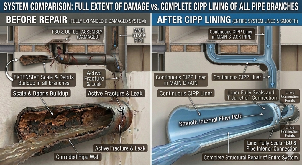 CIPP Lining In Slab before and After Pipe Lining FBO - CIPP Lining